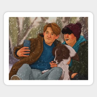 Nick and Charlie - heartstopper snow day drawing Nellie Sticker